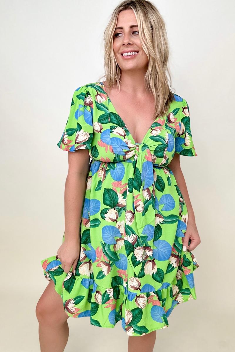 Gigio Tropical Print Flutter Sleeve Mini Dress-Mini Dresses-Kiwidrop-Apple Green-S-[option4]-[option5]-[option6]-[option7]-[option8]-Shop-Boutique-Clothing-for-Women-Online