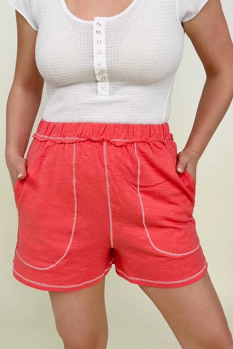 Zenana Contrast Stich Shorts with Pockets-Shorts-Kiwidrop-Deep Coral-S-[option4]-[option5]-[option6]-[option7]-[option8]-Shop-Boutique-Clothing-for-Women-Online