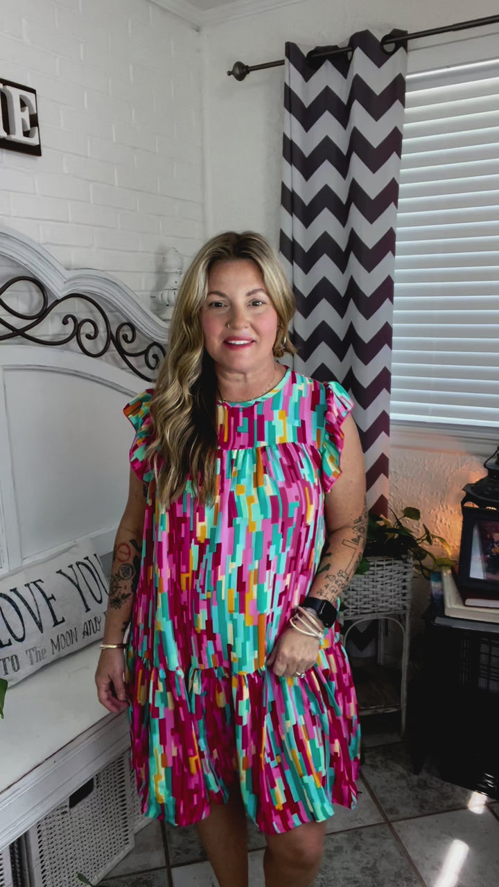 Feeling Bold Multicolor Abstract Print Tiered Ruffle Sleeve Dress