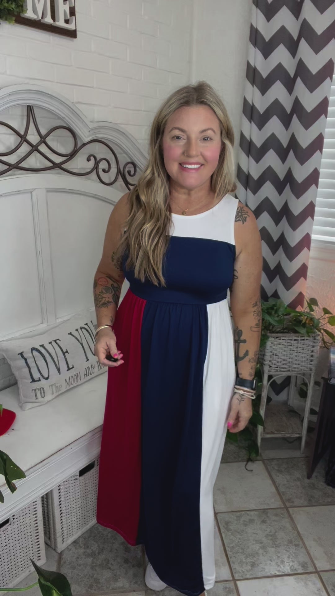 Patriotic Color Block Fit & Flare Maxi Dress