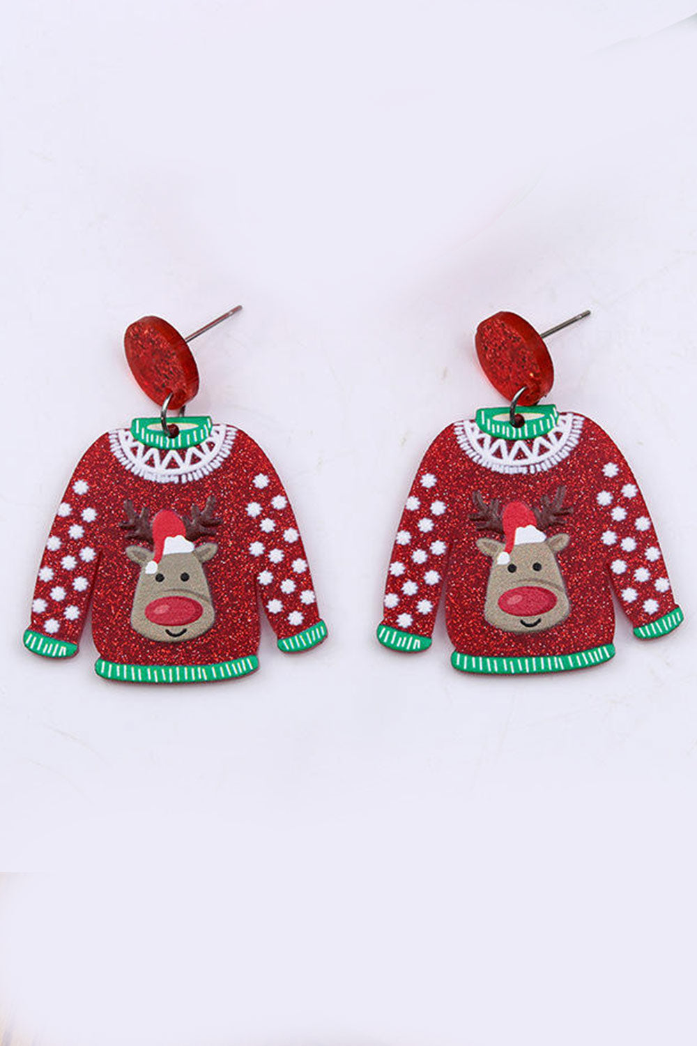 Red Acrylic Reindeer Dangle Earrings-Bloom 2023 Winter Sale-One Size Fits All-[option4]-[option5]-[option6]-[option7]-[option8]-Shop-Boutique-Clothing-for-Women-Online