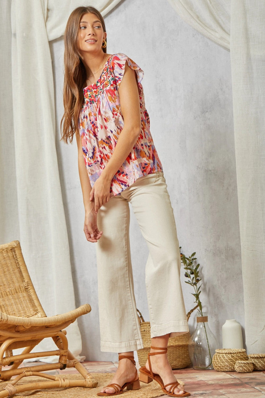 Babydoll Top with Embroidered Yoke-Tops-Ave Shops-[option4]-[option5]-[option6]-[option7]-[option8]-Shop-Boutique-Clothing-for-Women-Online