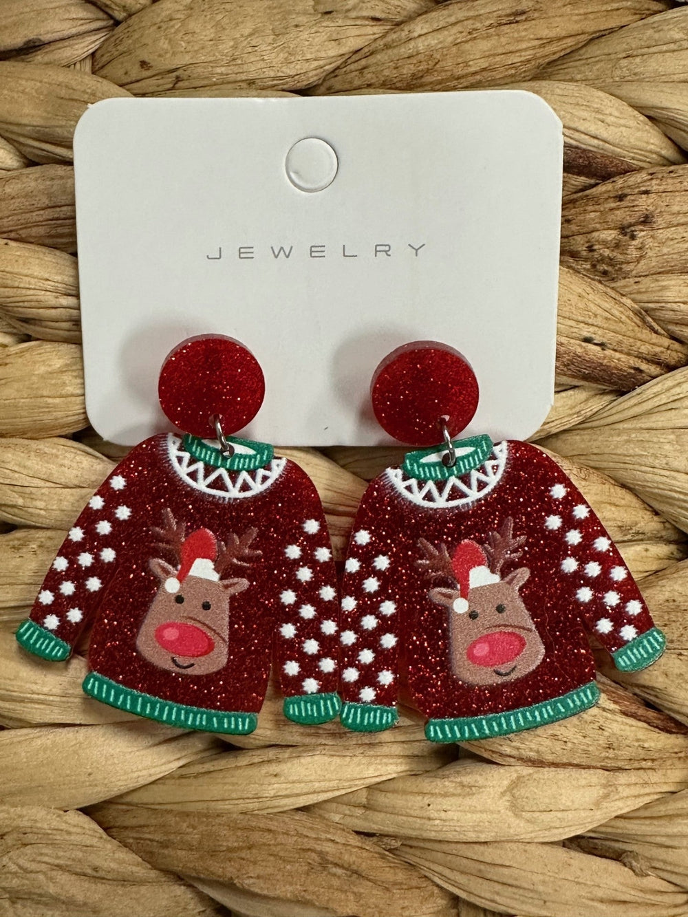 Red Acrylic Reindeer Dangle Earrings-Bloom 2023 Winter Sale-One Size Fits All-[option4]-[option5]-[option6]-[option7]-[option8]-Shop-Boutique-Clothing-for-Women-Online