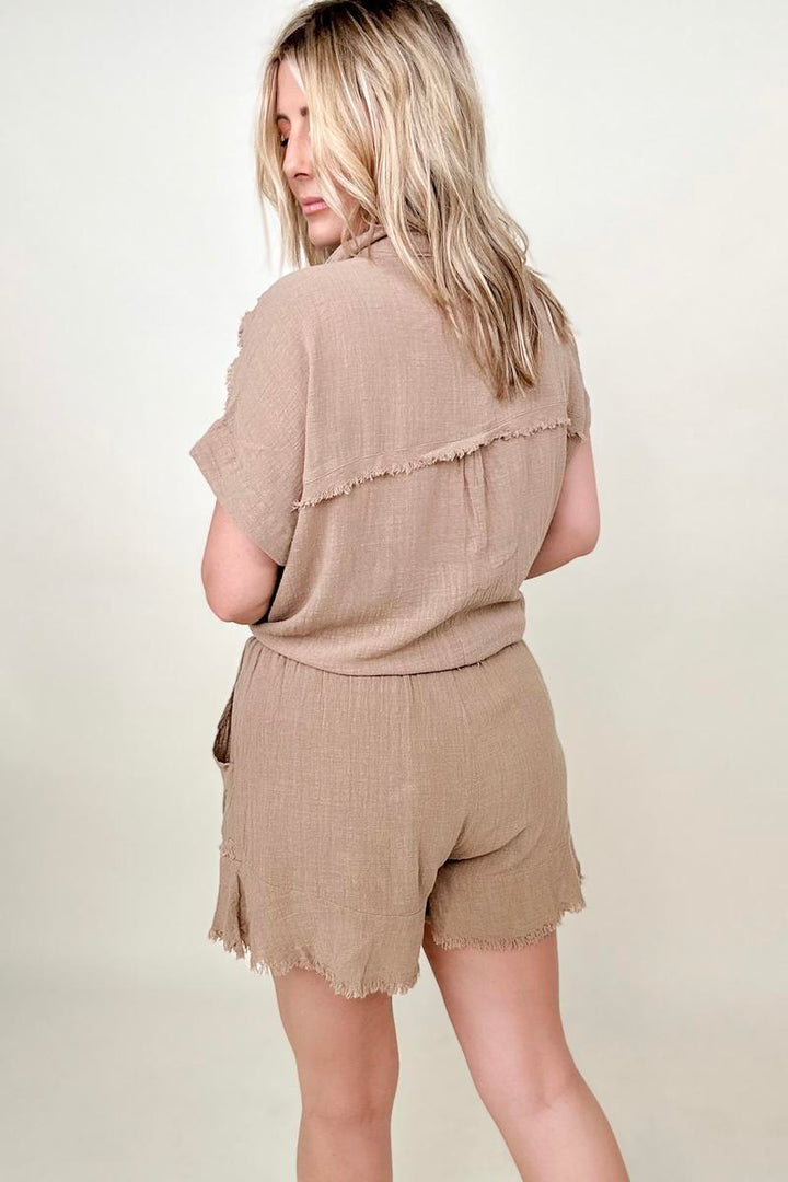 Gigio Flutter Hem Cotton Muslin Shorts with Cut Edge Detail-Shorts-Kiwidrop-[option4]-[option5]-[option6]-[option7]-[option8]-Shop-Boutique-Clothing-for-Women-Online