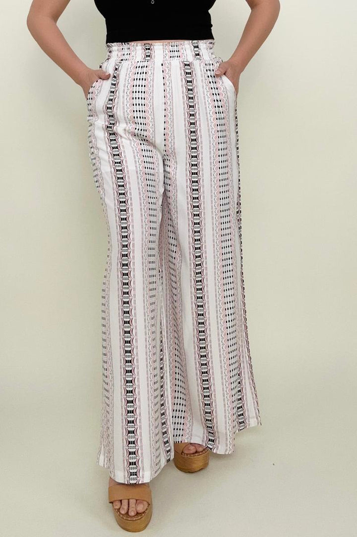 Geo Stripe Smocked Waist Wide Leg Pants-Pants-Kiwidrop-[option4]-[option5]-[option6]-[option7]-[option8]-Shop-Boutique-Clothing-for-Women-Online