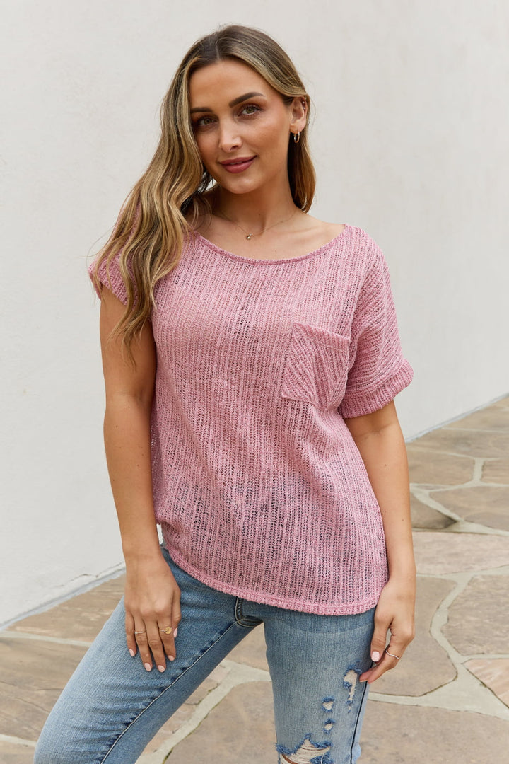 e.Luna Chunky Knit Short Sleeve Top in Mauve-Trendsi-Moonlit Mauve-S-[option4]-[option5]-[option6]-[option7]-[option8]-Shop-Boutique-Clothing-for-Women-Online