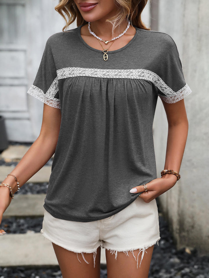 Contrast Round Neck Short Sleeve Tee-Trendsi-Dark Gray-S-[option4]-[option5]-[option6]-[option7]-[option8]-Shop-Boutique-Clothing-for-Women-Online