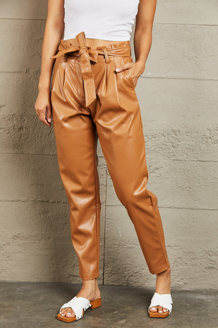 HEYSON Powerful You Faux Leather Paperbag Waist Pants-Trendsi-[option4]-[option5]-[option6]-[option7]-[option8]-Shop-Boutique-Clothing-for-Women-Online