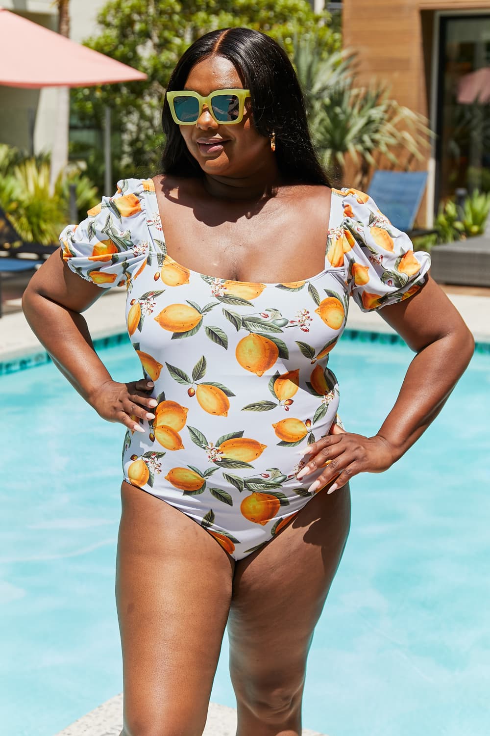 Marina West Swim Salty Air Puff Sleeve One-Piece in Citrus Orange-Trendsi-[option4]-[option5]-[option6]-[option7]-[option8]-Shop-Boutique-Clothing-for-Women-Online