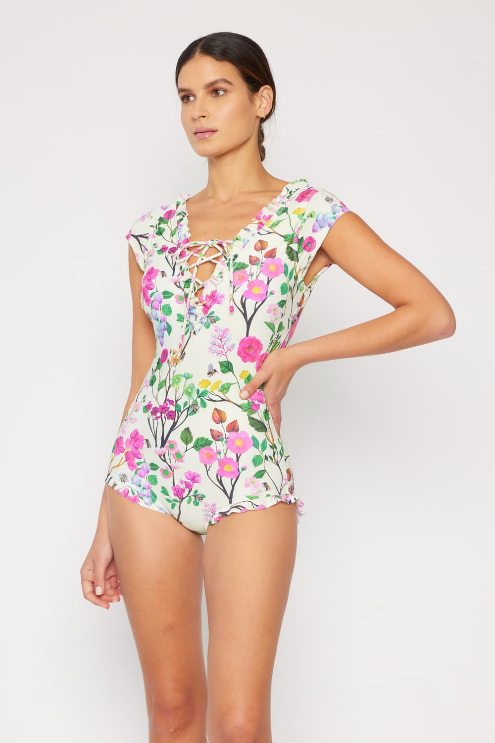 Marina West Swim Bring Me Flowers V-Neck One Piece Swimsuit Cherry Blossom Cream-Trendsi-[option4]-[option5]-[option6]-[option7]-[option8]-Shop-Boutique-Clothing-for-Women-Online