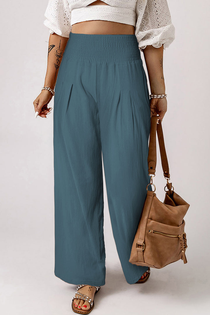 Smocked High Waist Wide Leg Pants-Trendsi-French Blue-S-[option4]-[option5]-[option6]-[option7]-[option8]-Shop-Boutique-Clothing-for-Women-Online