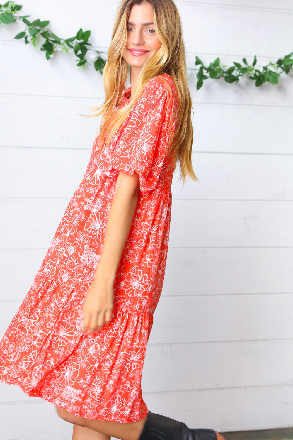 Coral Floral Button Down Midi Dress-Haptics-[option4]-[option5]-[option6]-[option7]-[option8]-Shop-Boutique-Clothing-for-Women-Online