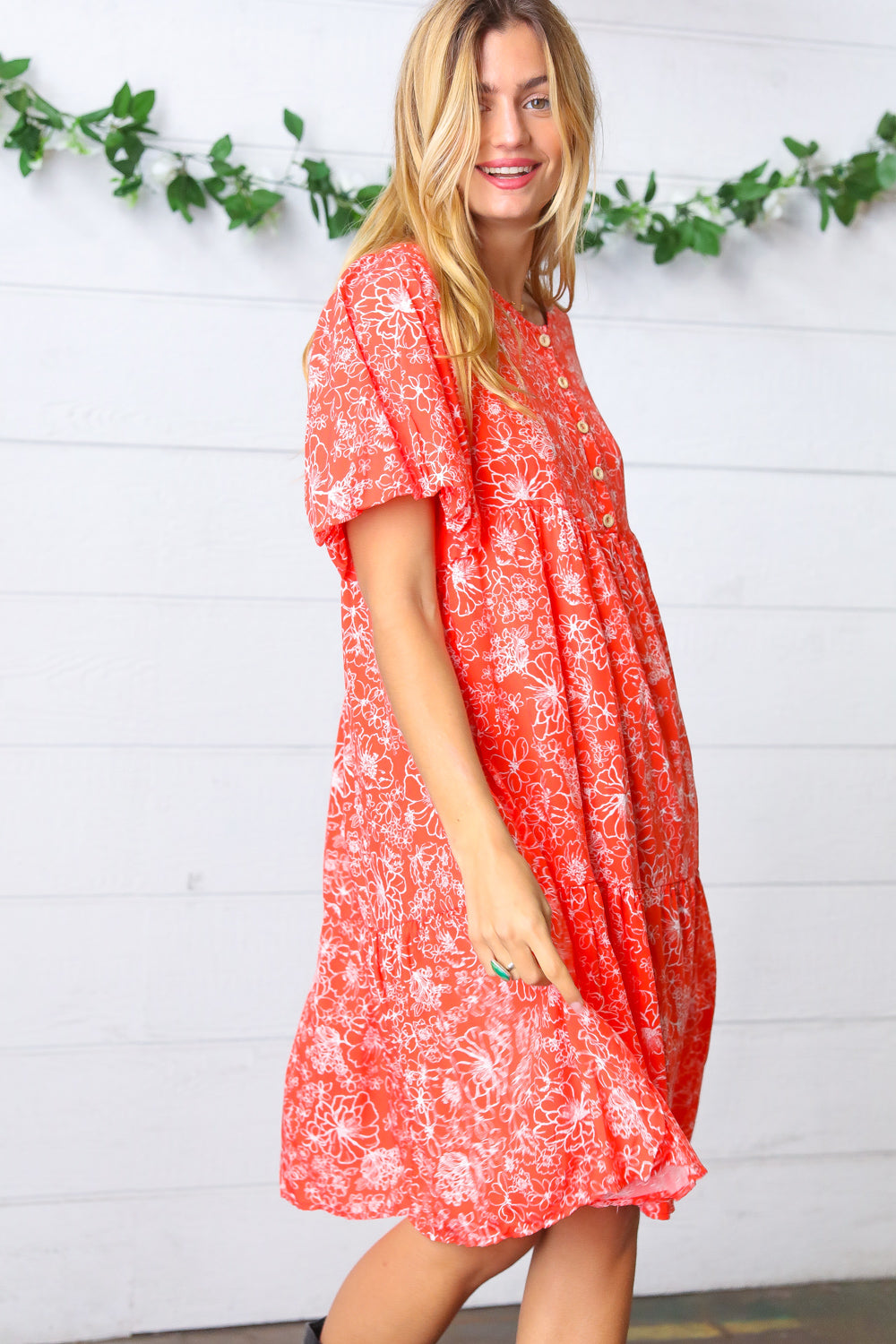 Coral Floral Button Down Midi Dress-Haptics-[option4]-[option5]-[option6]-[option7]-[option8]-Shop-Boutique-Clothing-for-Women-Online