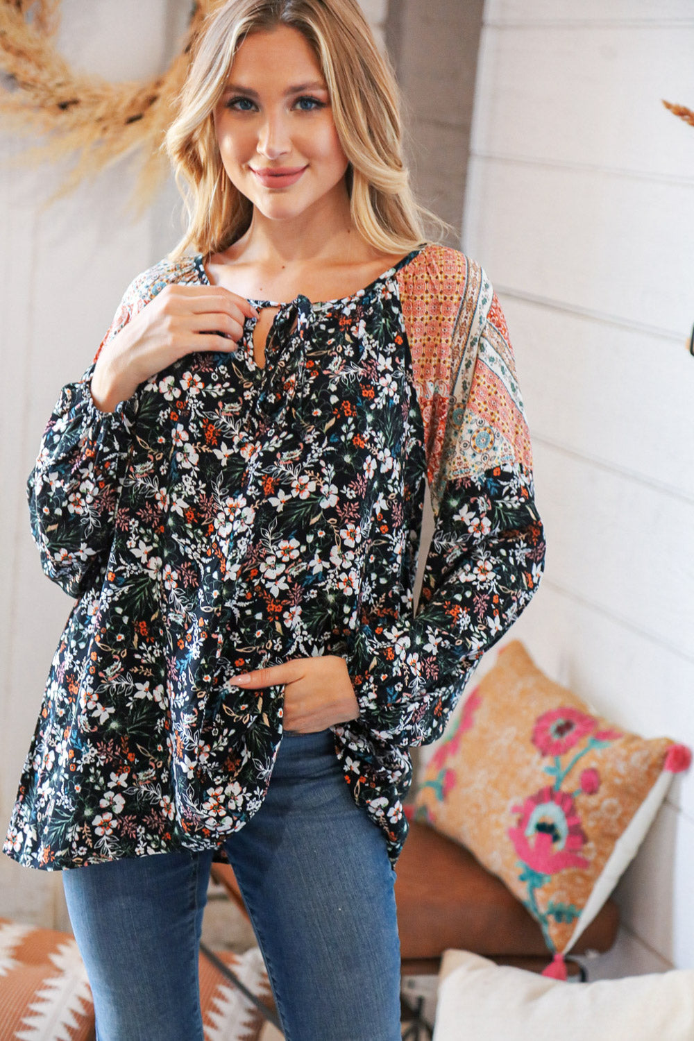 Boho Floral Ethnic Print Front Tie Woven Blouse-Haptics-[option4]-[option5]-[option6]-[option7]-[option8]-Shop-Boutique-Clothing-for-Women-Online