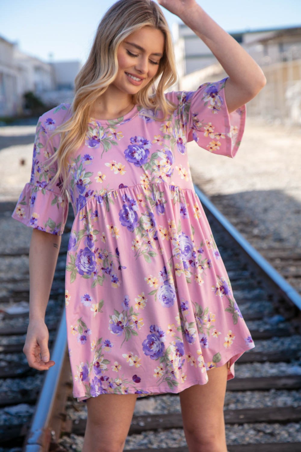 Rose Floral Elbow Length Swing Pocketed Dress-Haptics-[option4]-[option5]-[option6]-[option7]-[option8]-Shop-Boutique-Clothing-for-Women-Online