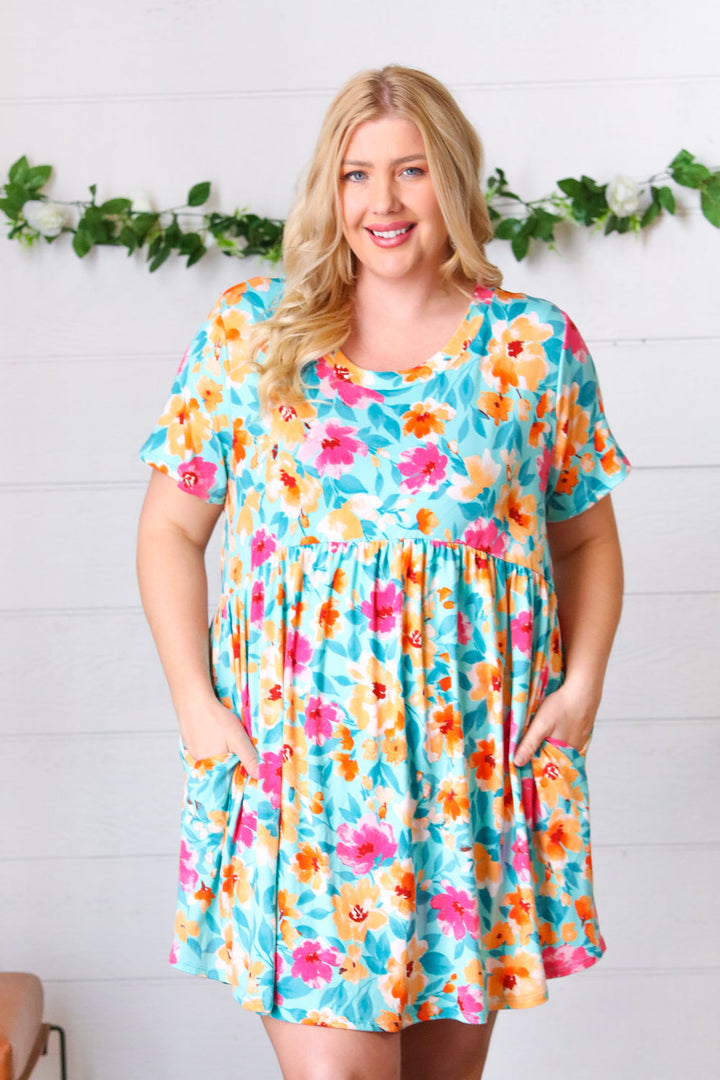Teal & Magenta Floral Babydoll Fit and Flare Dress-Haptics-[option4]-[option5]-[option6]-[option7]-[option8]-Shop-Boutique-Clothing-for-Women-Online