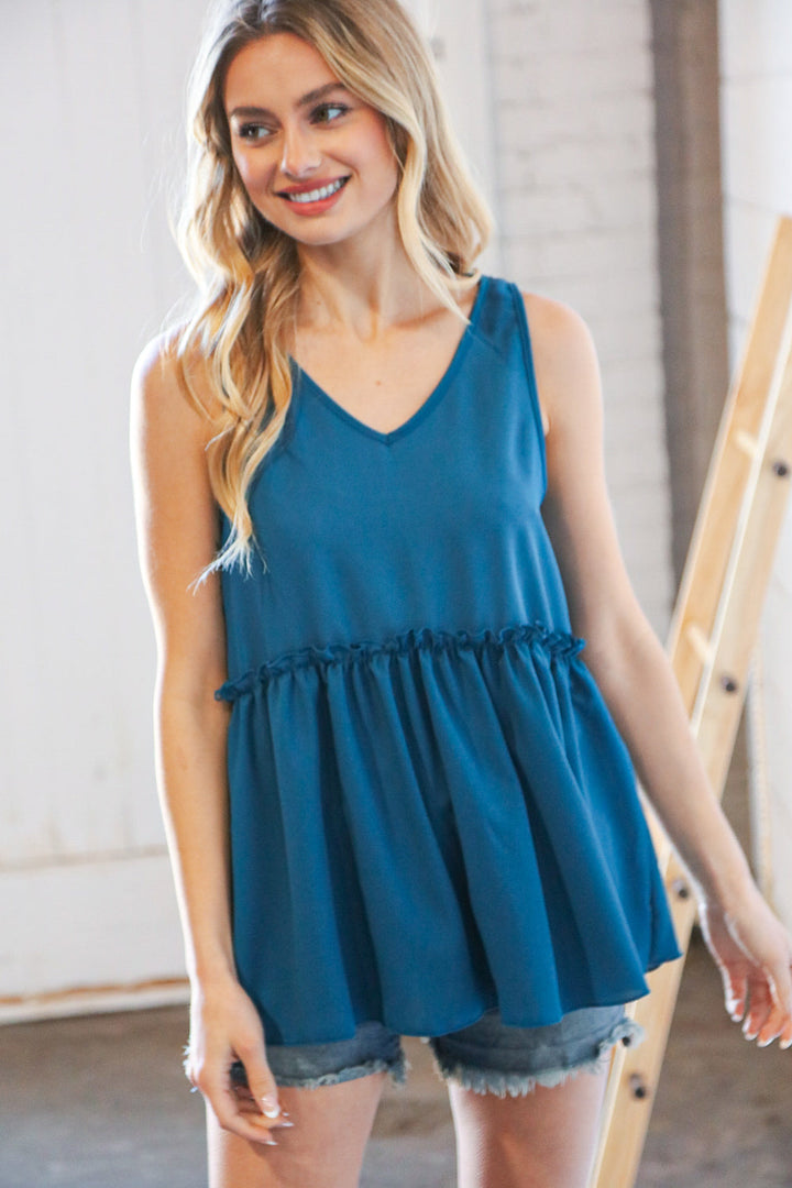 Azure Blue V Neck Sleeveless Ruffle Frill Tunic-Haptics-[option4]-[option5]-[option6]-[option7]-[option8]-Shop-Boutique-Clothing-for-Women-Online