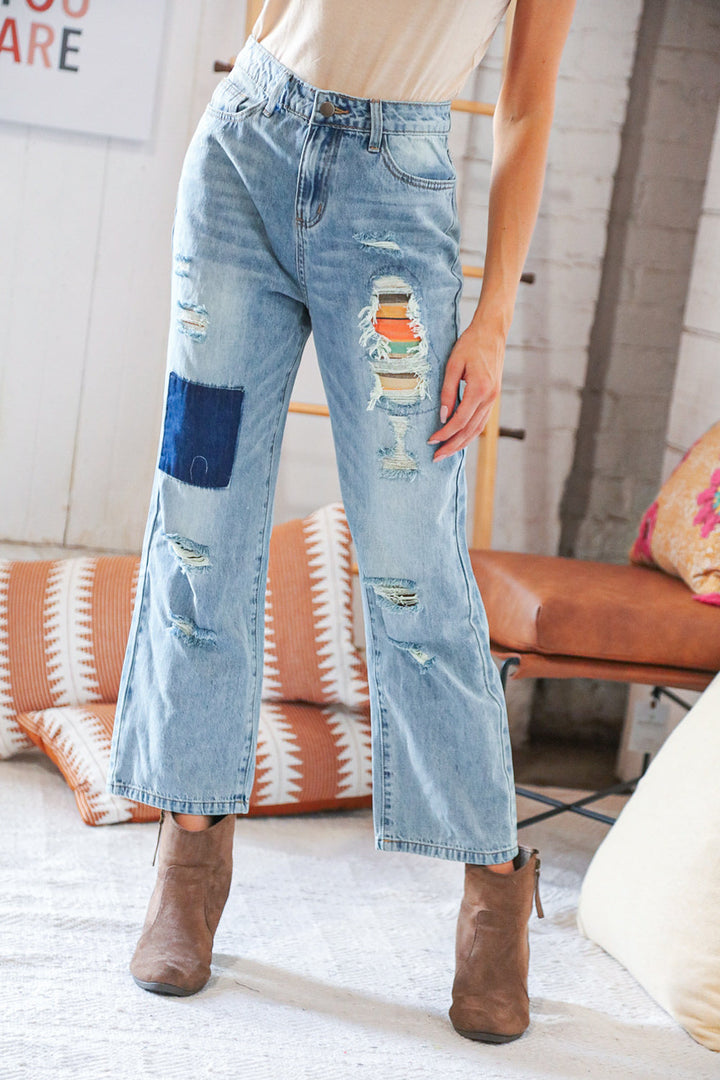 Cotton Washed High Waist Ripped Patchwork Straight Leg Jeans-Haptics-[option4]-[option5]-[option6]-[option7]-[option8]-Shop-Boutique-Clothing-for-Women-Online
