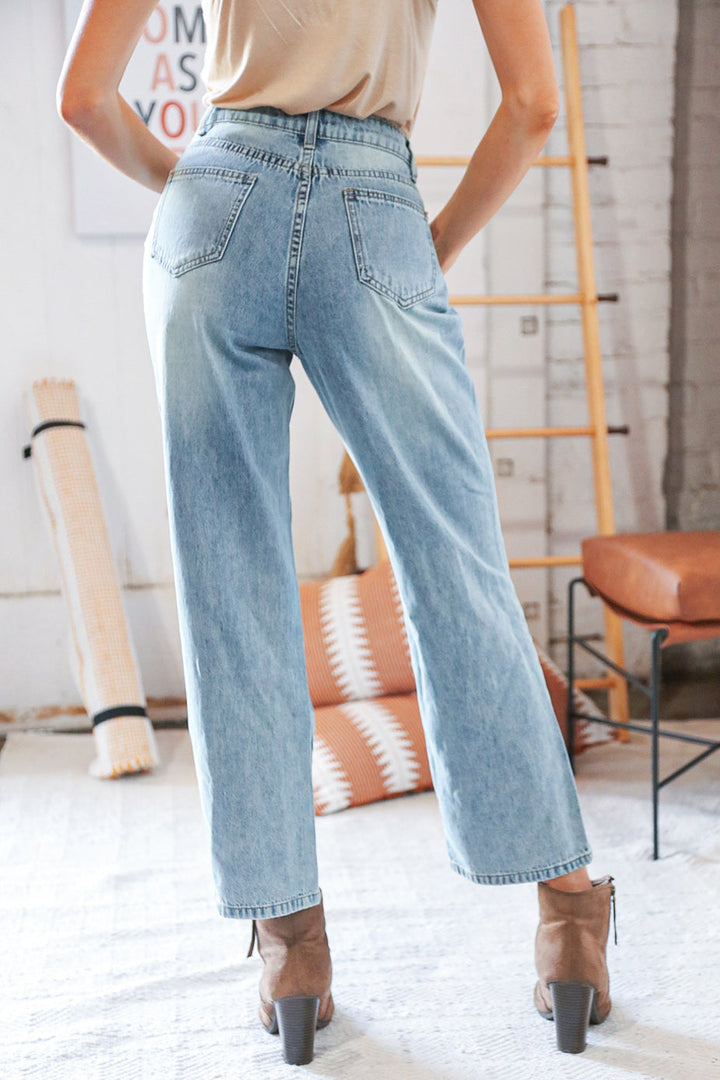 Cotton Washed High Waist Ripped Patchwork Straight Leg Jeans-Haptics-[option4]-[option5]-[option6]-[option7]-[option8]-Shop-Boutique-Clothing-for-Women-Online