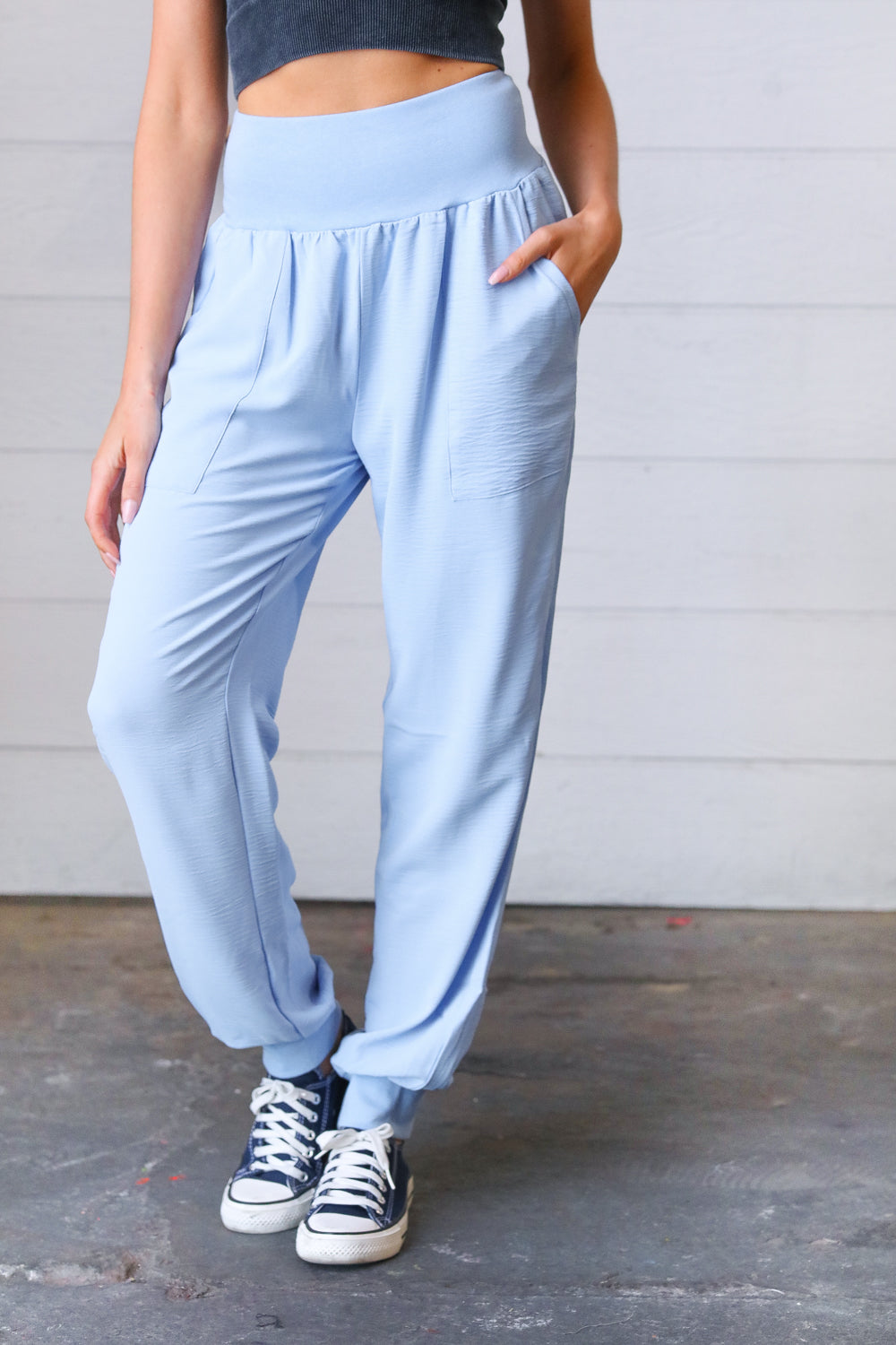 Spring Blue Woven Airflow Wide Waistband Jogger-Zenana-[option4]-[option5]-[option6]-[option7]-[option8]-Shop-Boutique-Clothing-for-Women-Online