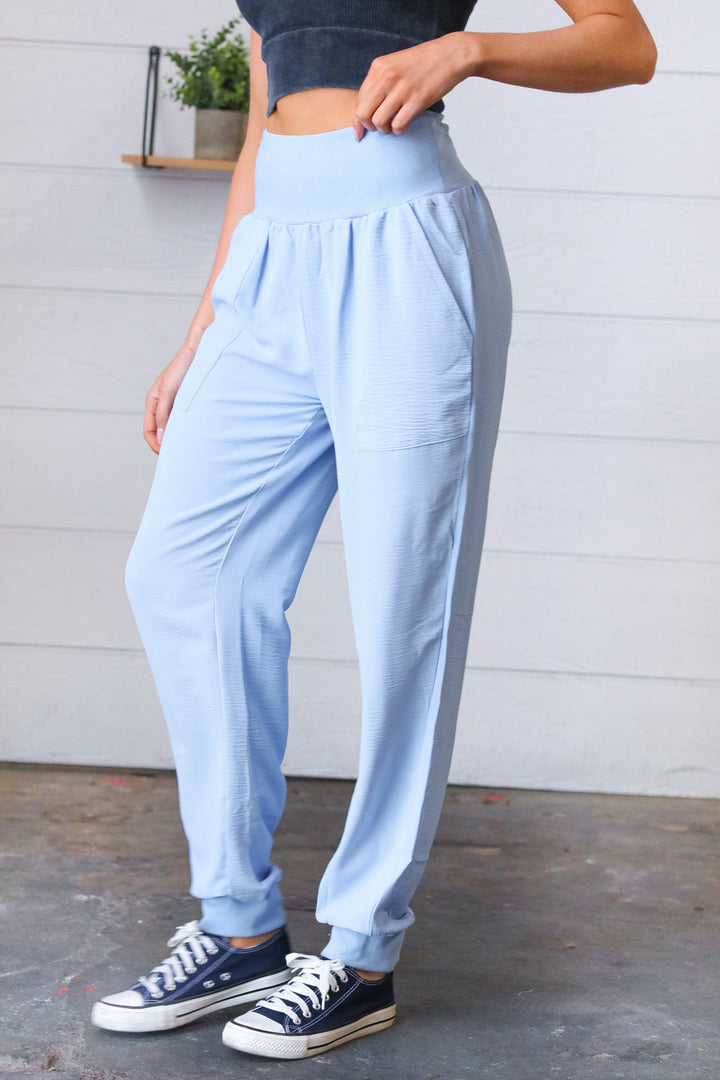 Spring Blue Woven Airflow Wide Waistband Jogger-Zenana-[option4]-[option5]-[option6]-[option7]-[option8]-Shop-Boutique-Clothing-for-Women-Online