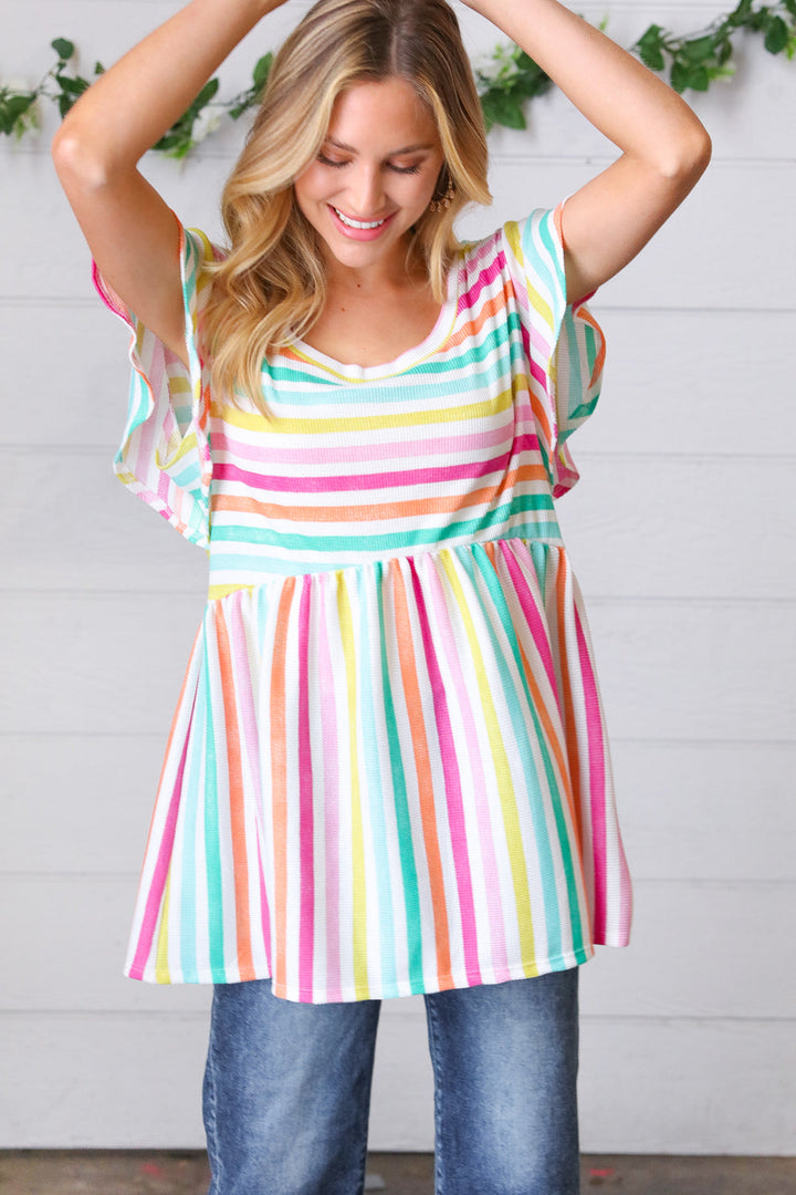 Lavender Rainbow Stripe Babydoll Top-Haptics-[option4]-[option5]-[option6]-[option7]-[option8]-Shop-Boutique-Clothing-for-Women-Online