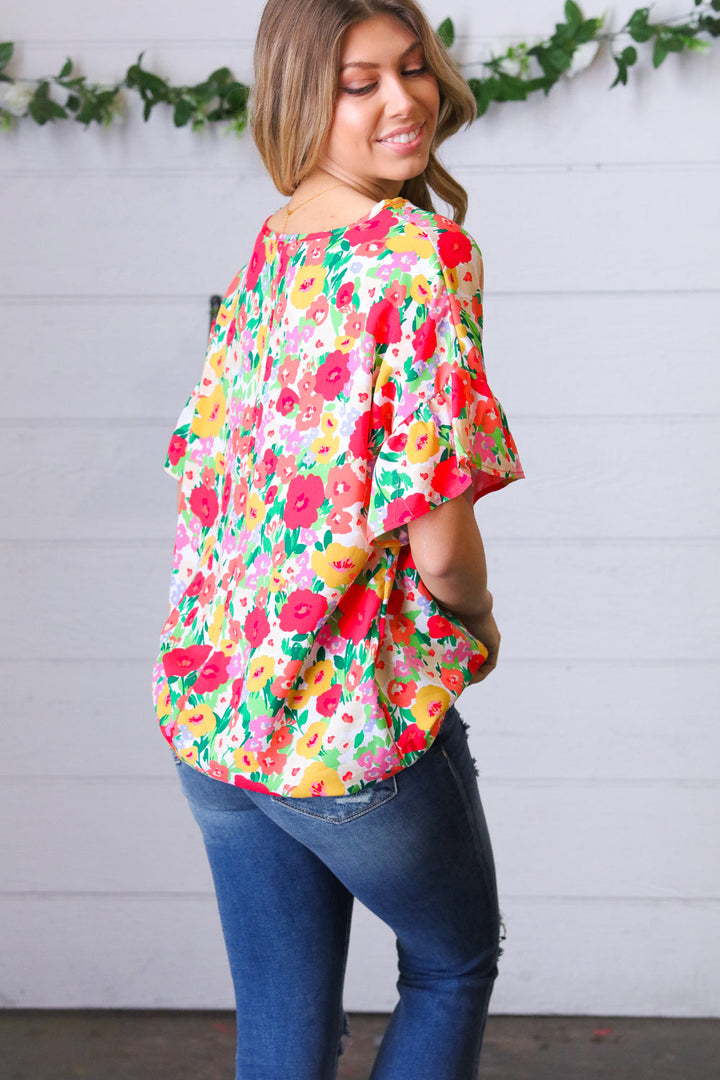 Red Flat Floral Pring Dolman Ruffle Frill Sleeve Blouse-Haptics-[option4]-[option5]-[option6]-[option7]-[option8]-Shop-Boutique-Clothing-for-Women-Online