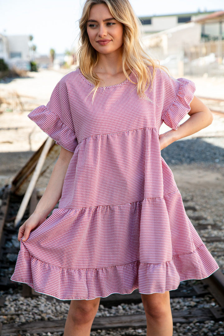Red Ruffle Tiered Gingham Cotton Pocketed Dress-Haptics-[option4]-[option5]-[option6]-[option7]-[option8]-Shop-Boutique-Clothing-for-Women-Online