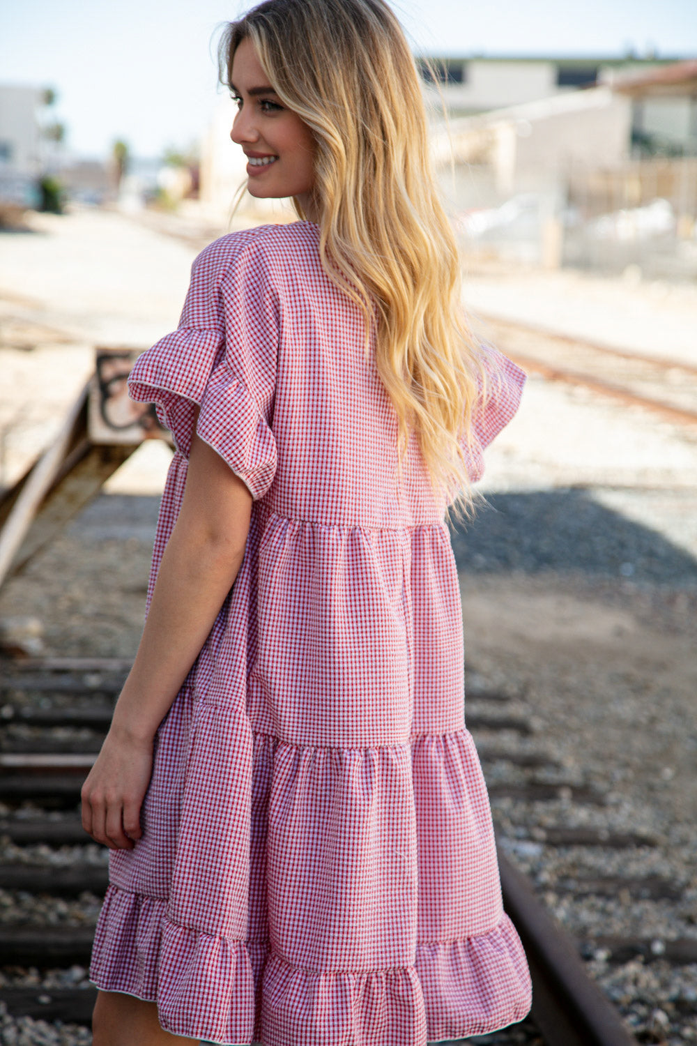 Red Ruffle Tiered Gingham Cotton Pocketed Dress-Haptics-[option4]-[option5]-[option6]-[option7]-[option8]-Shop-Boutique-Clothing-for-Women-Online