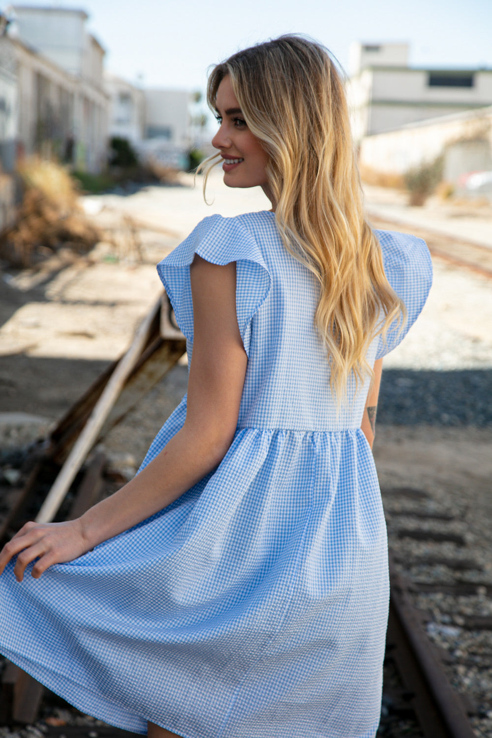 Blue Bow Ruffle Short Sleeve Flutter Pocketed Dress-Haptics-[option4]-[option5]-[option6]-[option7]-[option8]-Shop-Boutique-Clothing-for-Women-Online