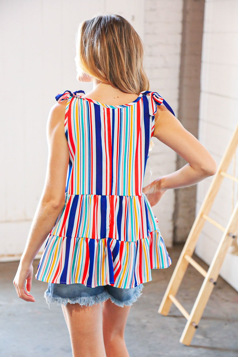 Multicolor Vertical Stripe Tie Bow Woven Top-Haptics-[option4]-[option5]-[option6]-[option7]-[option8]-Shop-Boutique-Clothing-for-Women-Online