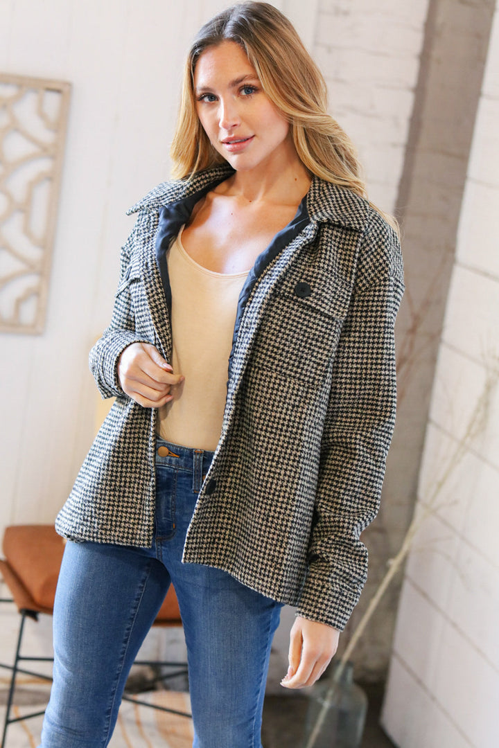 Collared Houndstooth Button Down Wool Blend Jacket-Haptics-[option4]-[option5]-[option6]-[option7]-[option8]-Shop-Boutique-Clothing-for-Women-Online