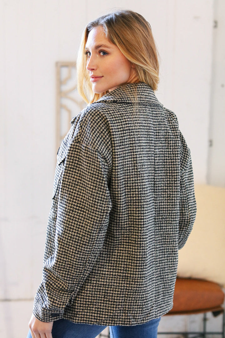 Collared Houndstooth Button Down Wool Blend Jacket-Haptics-[option4]-[option5]-[option6]-[option7]-[option8]-Shop-Boutique-Clothing-for-Women-Online