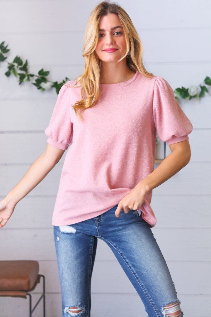 Baby Pink Puff Sleeve Two Tone Sweater Top-Haptics-[option4]-[option5]-[option6]-[option7]-[option8]-Shop-Boutique-Clothing-for-Women-Online