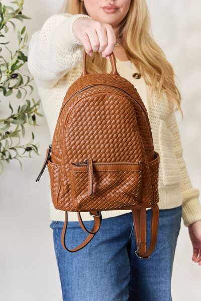 SHOMICO PU Leather Woven Backpack-Trendsi-[option4]-[option5]-[option6]-[option7]-[option8]-Shop-Boutique-Clothing-for-Women-Online