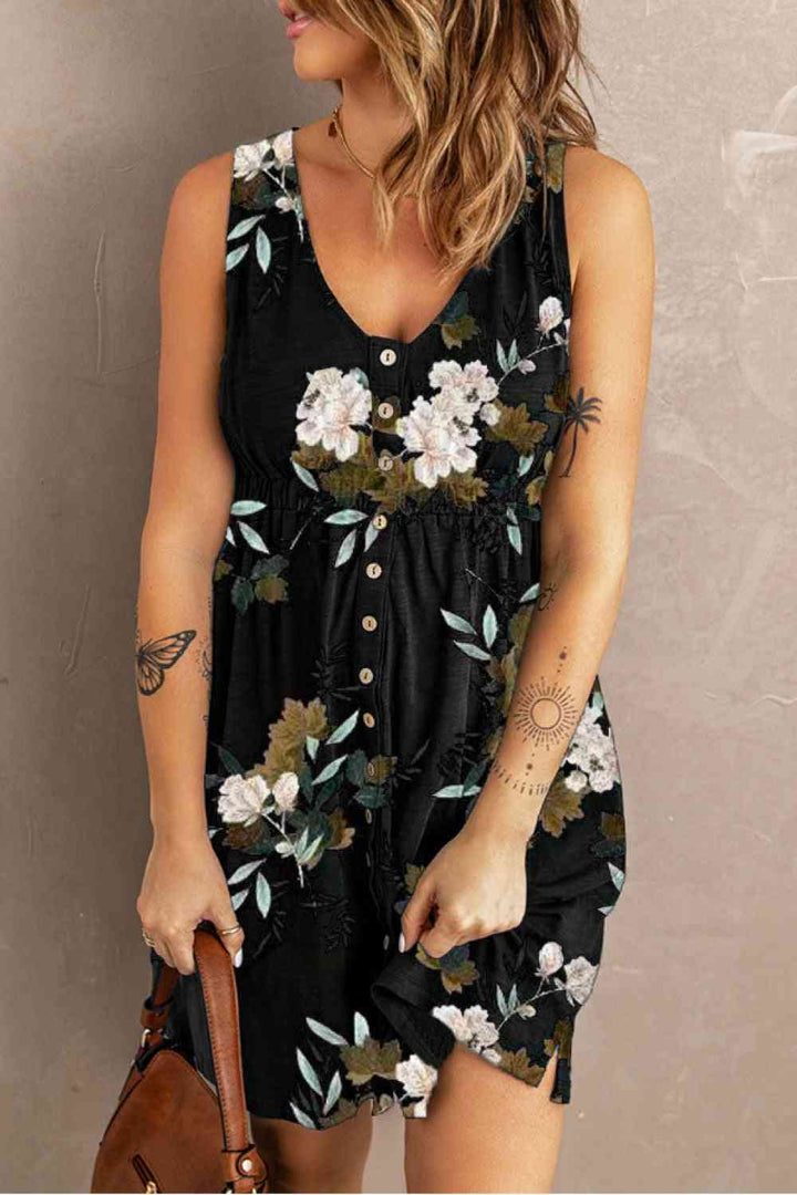 Double Take Ella Magic Printed Sleeveless Buttoned Dress with Pockets-Trendsi-Black-S-[option4]-[option5]-[option6]-[option7]-[option8]-Shop-Boutique-Clothing-for-Women-Online