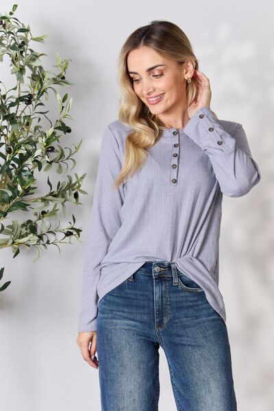 Heimish Texture Half Button Long Sleeve Top-Trendsi-[option4]-[option5]-[option6]-[option7]-[option8]-Shop-Boutique-Clothing-for-Women-Online