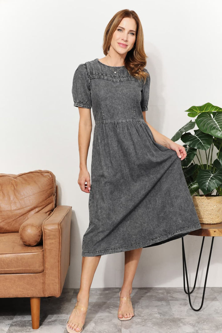 And The Why Washed Chambray Midi Dress-Trendsi-Charcoal-S-[option4]-[option5]-[option6]-[option7]-[option8]-Shop-Boutique-Clothing-for-Women-Online