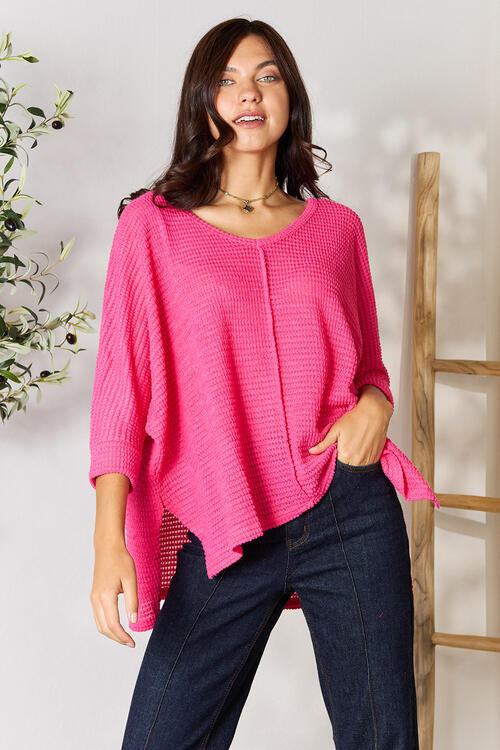 Zenana Round Neck High-Low Slit Knit Top-Trendsi-Fuchsia-S/M-[option4]-[option5]-[option6]-[option7]-[option8]-Shop-Boutique-Clothing-for-Women-Online