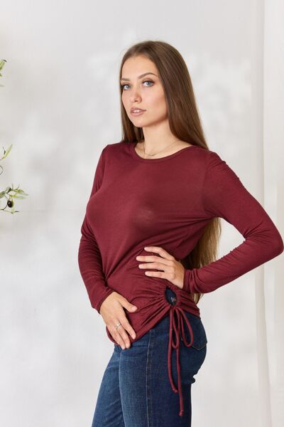 Culture Code Drawstring Round Neck Long Sleeve Top-Trendsi-[option4]-[option5]-[option6]-[option7]-[option8]-Shop-Boutique-Clothing-for-Women-Online
