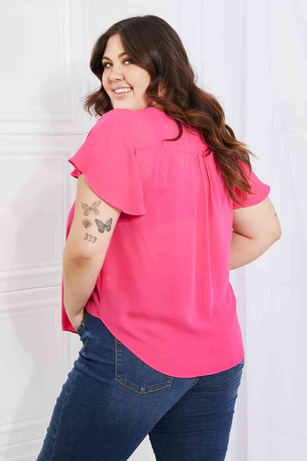 Sew In Love Just For You Full Size Short Ruffled Sleeve Length Top in Hot Pink-Trendsi-[option4]-[option5]-[option6]-[option7]-[option8]-Shop-Boutique-Clothing-for-Women-Online
