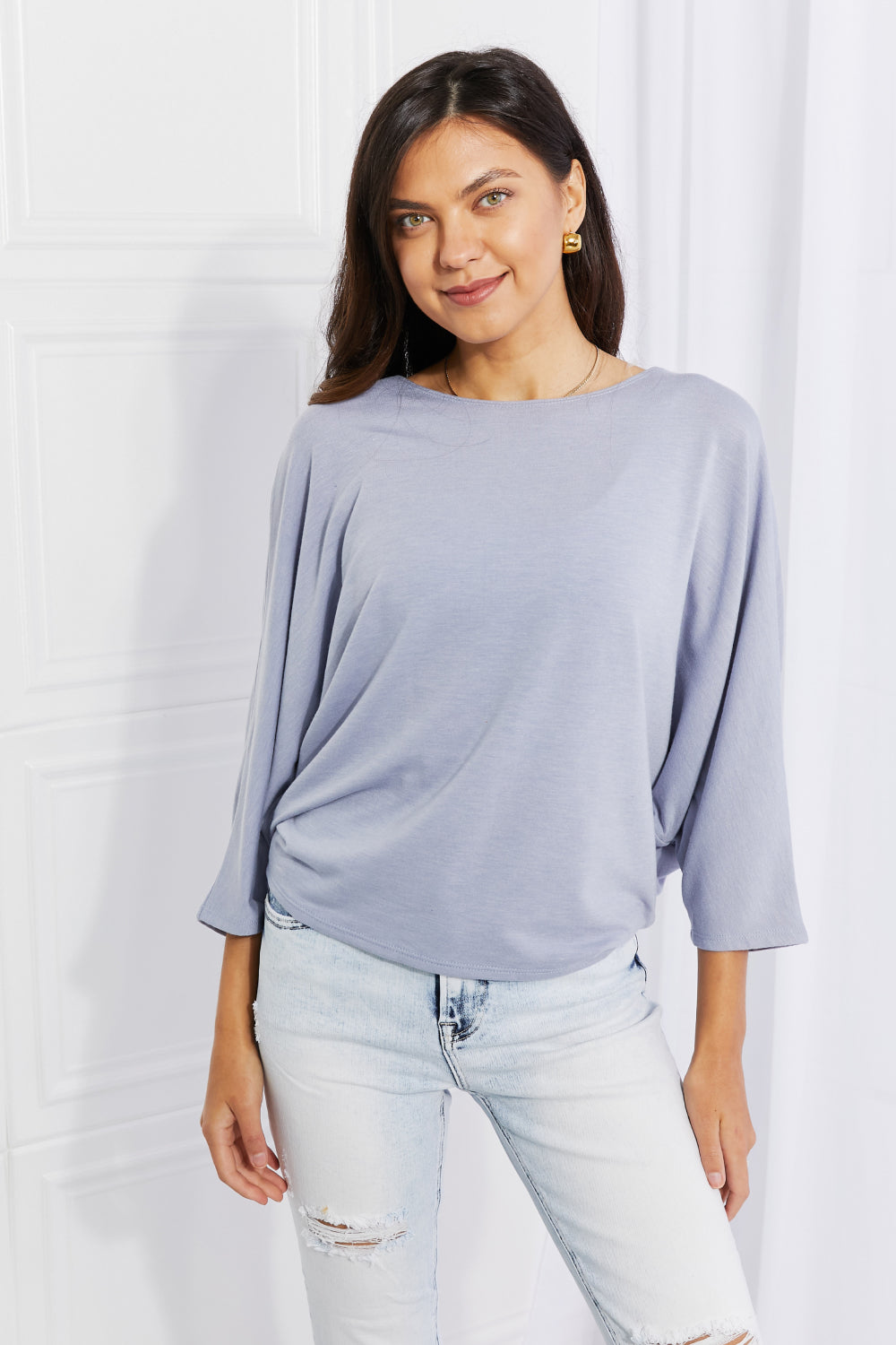 Andree by Unit Needless to Say Dolman Sleeve Top-Trendsi-Misty Blue-S-[option4]-[option5]-[option6]-[option7]-[option8]-Shop-Boutique-Clothing-for-Women-Online