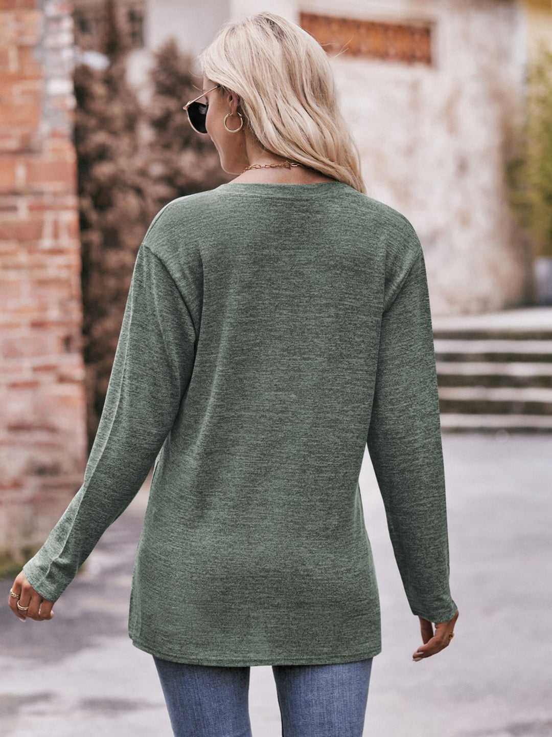 Double Take Buttoned Notched Neck Long Sleeve Top-Trendsi-[option4]-[option5]-[option6]-[option7]-[option8]-Shop-Boutique-Clothing-for-Women-Online