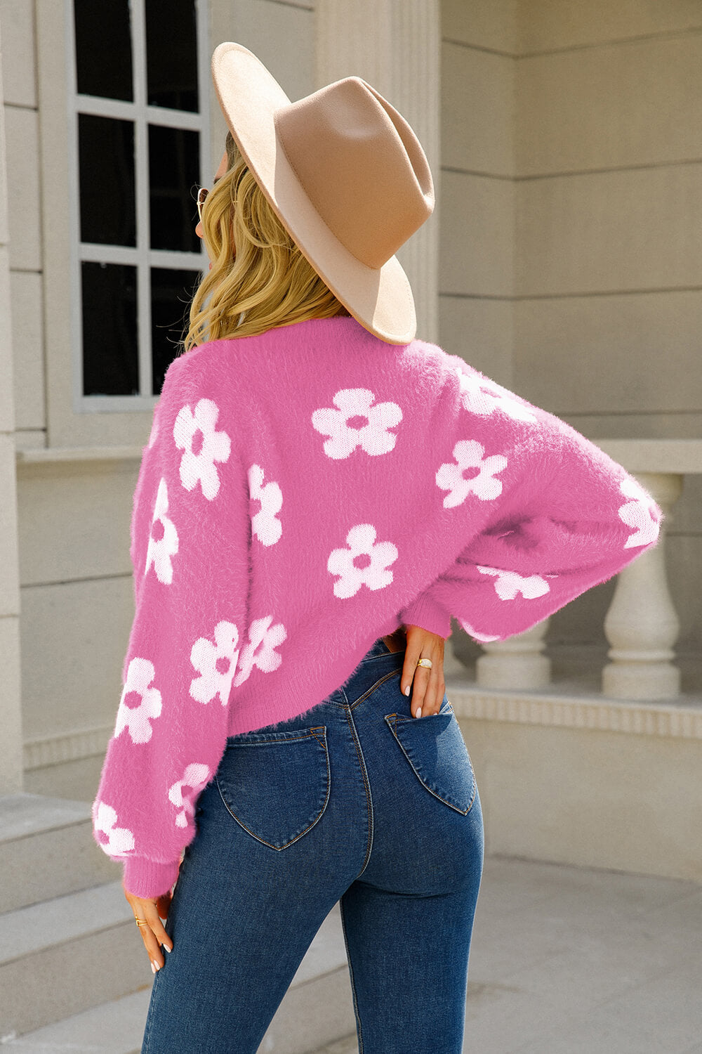 Floral Open Front Fuzzy Cardigan-Trendsi-[option4]-[option5]-[option6]-[option7]-[option8]-Shop-Boutique-Clothing-for-Women-Online
