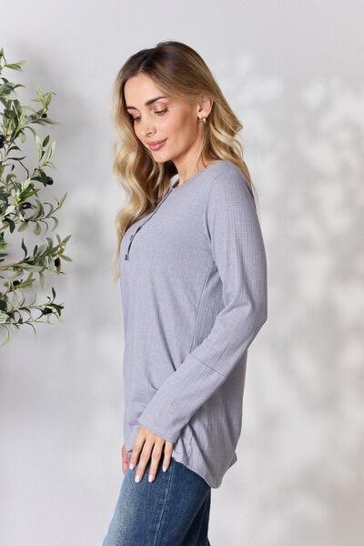 Heimish Texture Half Button Long Sleeve Top-Trendsi-[option4]-[option5]-[option6]-[option7]-[option8]-Shop-Boutique-Clothing-for-Women-Online