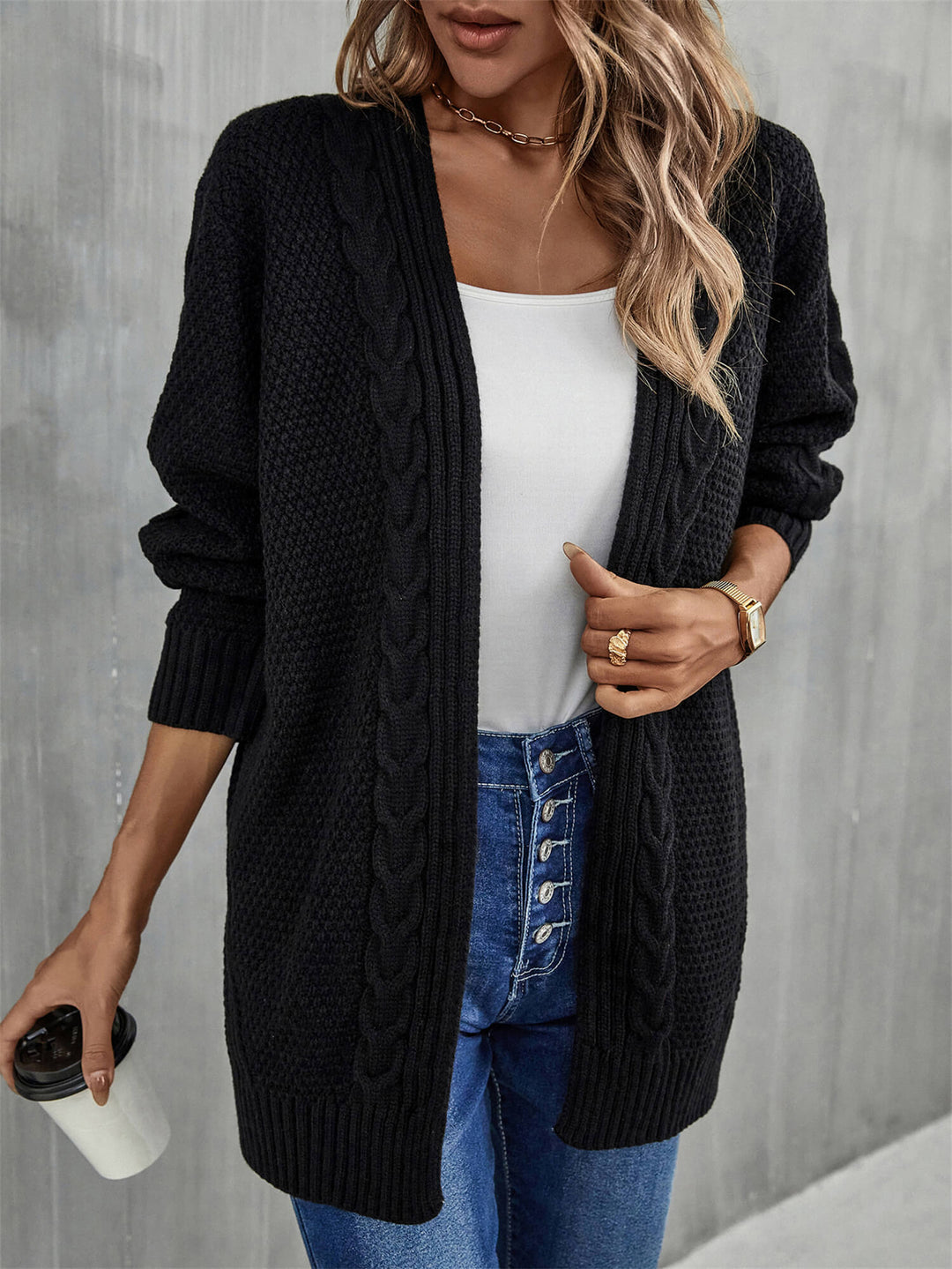 Warm Fall Mixed Knit Open Front Longline Cardigan-Trendsi-[option4]-[option5]-[option6]-[option7]-[option8]-Shop-Boutique-Clothing-for-Women-Online