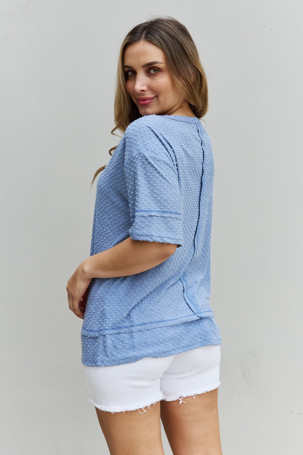 HOPELY Cater 2 You Swiss Dot Reverse Stitch Short Sleeve Top-Trendsi-[option4]-[option5]-[option6]-[option7]-[option8]-Shop-Boutique-Clothing-for-Women-Online