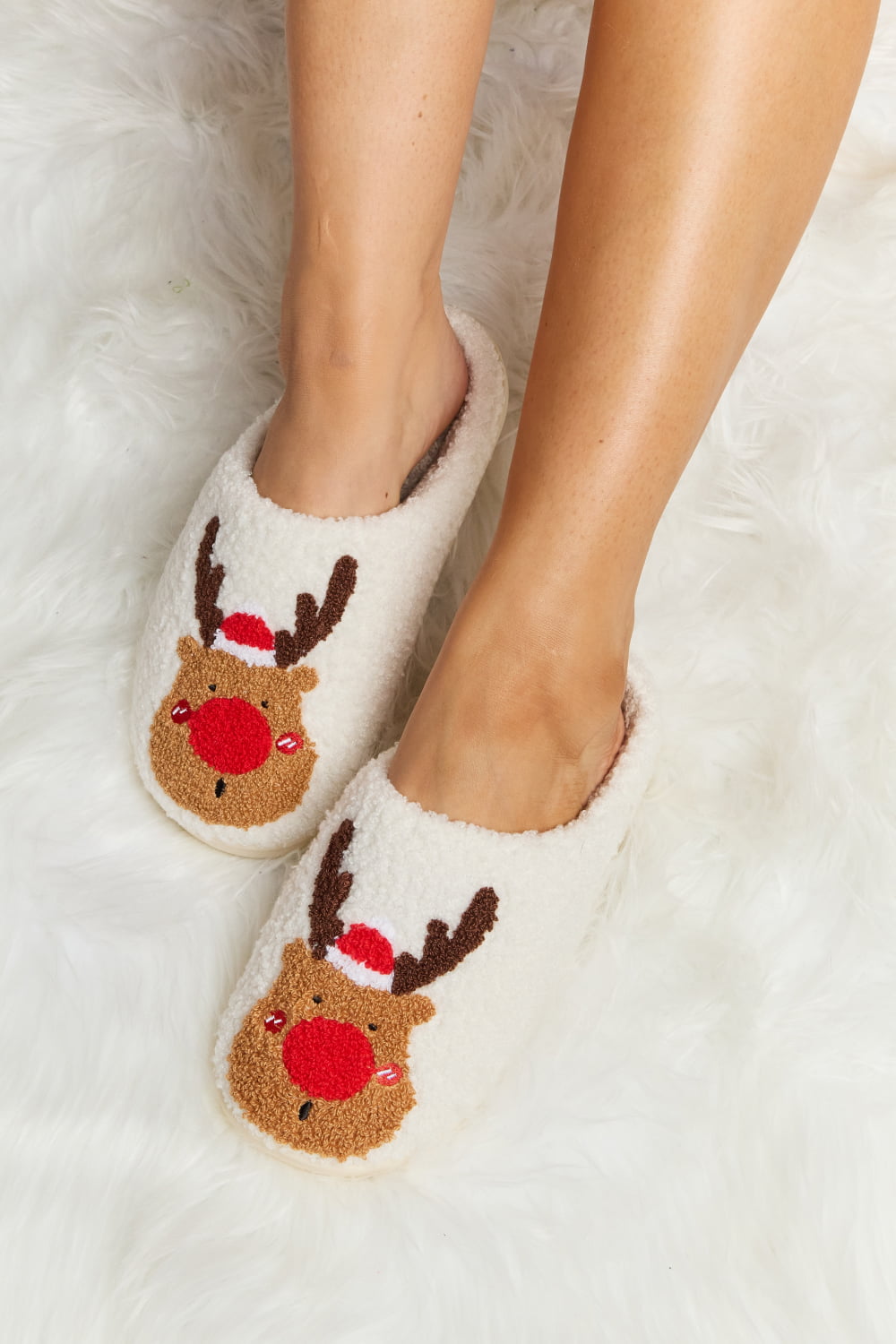 Melody Rudolph Print Plush Slide Slippers-Trendsi-Red-S-[option4]-[option5]-[option6]-[option7]-[option8]-Shop-Boutique-Clothing-for-Women-Online