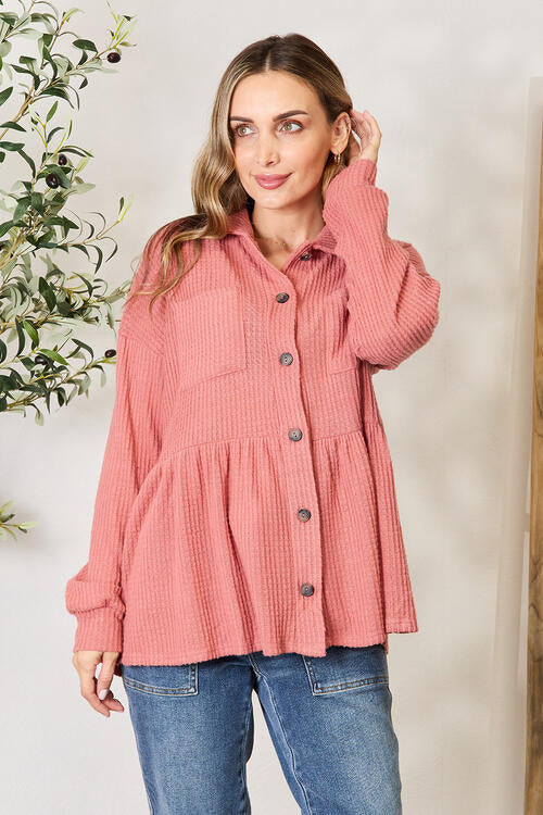 Heimish Waffle-Knit Button Down Blouse-Trendsi-[option4]-[option5]-[option6]-[option7]-[option8]-Shop-Boutique-Clothing-for-Women-Online