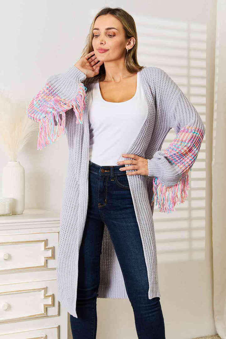 Woven Right Fringe Sleeve Dropped Shoulder Cardigan-Trendsi-Cloudy Blue-S-[option4]-[option5]-[option6]-[option7]-[option8]-Shop-Boutique-Clothing-for-Women-Online